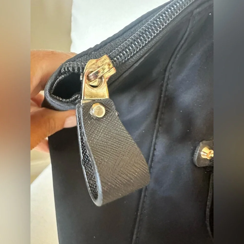 Michael Kors Black Nylon Tote Bag Gold Hardware Leather